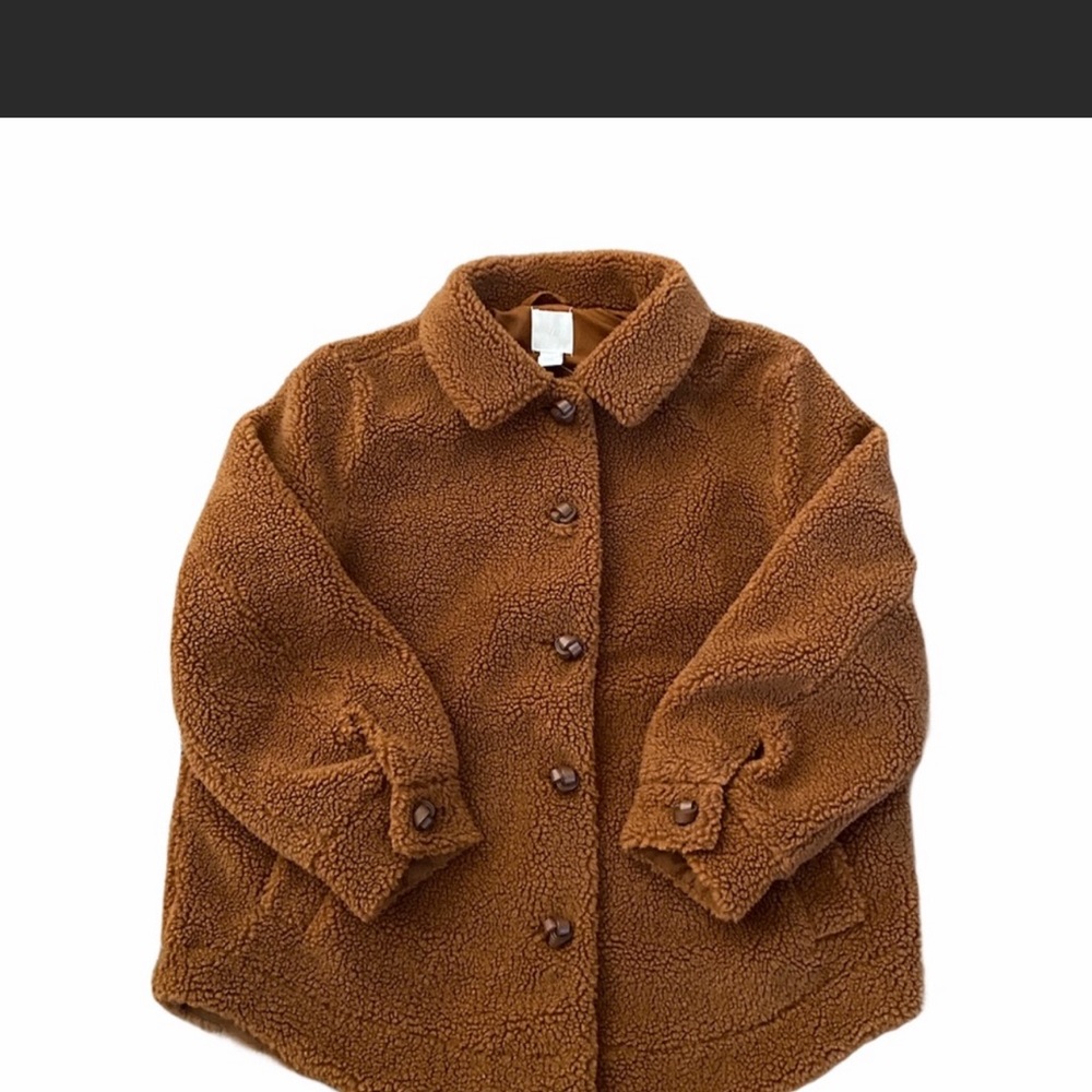 H&M Pile Teddy Bear Sherpa Camel Tan Button Down Jacket